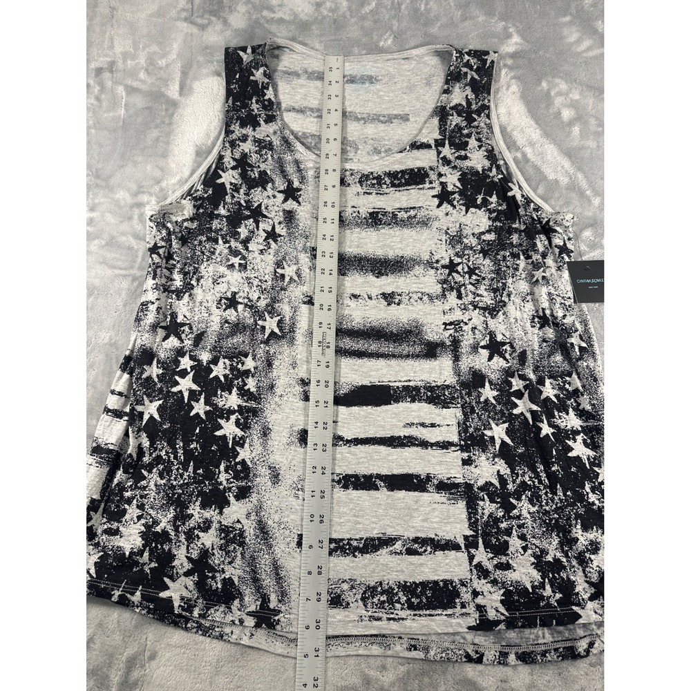 Cynthia Rowley Womens 3X Gray Black Flag Stars Stripes Tank Top NWT Patriotic - Picture 4 of 6